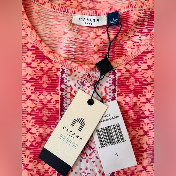 Cabana Life Pink and Red Patterned Short Sleeve Beach Pool Coverup Dress UPF50+ - Picture 11 of 14